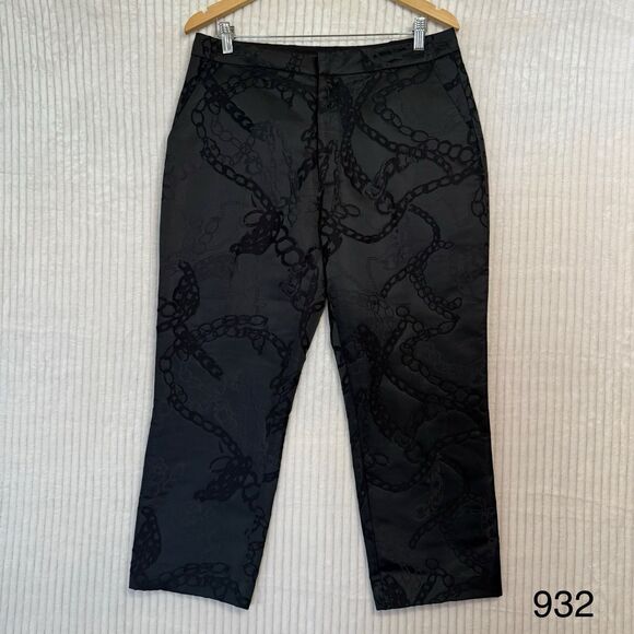 L'AGENCE Pants - L'AGENCE Rebel Black Chain Jacquard Straight Crop Pants Size 10